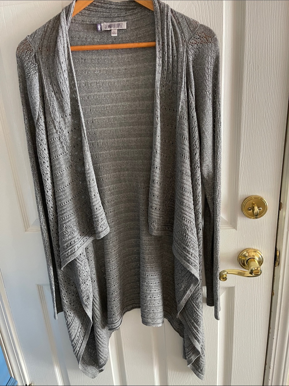 Jennifer Lopez Light Gray Draped Open-Front Knit Cardigan